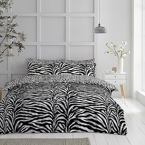 Bedrukte Dekbedovertreksets, Omkeerbare Bedset, Polycotton Quilthoezen, Zebra Wit/Zwart, King (230cm x 220cm)