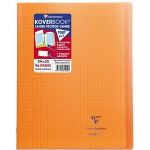 Clairefontaine 981409C Koverbook Schoolboek/boekje, DIN A4+, 24 x 32 cm, 48 vellen, 90 g, Franse lijntjes, omslag van transparant polypropyleen, robuust, geniet, oranje, 1 stuk