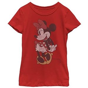 Disney Characters Classic Vintage Minnie Girl's Solid Crew Tee, Rood, XS, Rot, XS