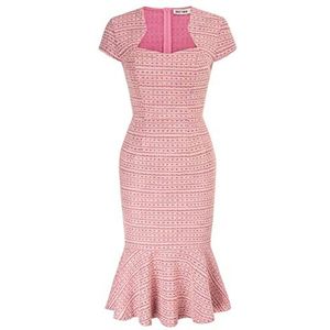 GRACE KARIN Dames jaren 50 vintage potlood jurk cap mouw wiggle jurk CL7597, Rosé, L