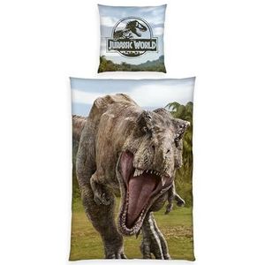 Herding Jurassic World Beddengoed, kussensloop ca. 80 x 80 cm, dekbedovertrek ca. 135 x 200 cm, met knoopsluiting, 100% katoen