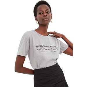 Trendyol Dames getailleerd Basic T-shirt met ronde hals, Grijs, XS