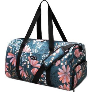 Jadyn B Weekender Bag - 56 cm / 52 L sporttas met schoenenvak, Marineblauw met bloemenpatroon, Eén maat