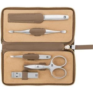 ZWILLING Twinox Kalfsleer Manicure 5-Delig Set met Ritssluiting, Taupe