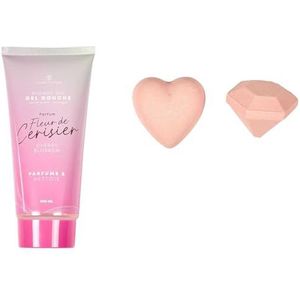 COSMETIC CLUB, SC40045, Kersenbloesem badset douchegel en 2 badbommen, boeiende geur, ideaal cadeau voor echtgenoot, vriend of familie, zintuiglijke en ontspannende reis