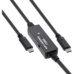 InLine USB 3.2 Gen.1 actieve kabel, USB-C mannelijk naar USB-C mannelijk, maaierkabel met signaalversterking, verlenging, lange afstanden, voor harde schijven, printers, webcams en meer, 10 m, 35671C
