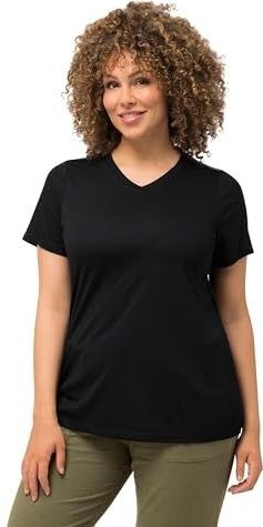 Ulla Popken - Functioneel Shirt - Zwart - Plus Size - V-hals - Halve Mouwen