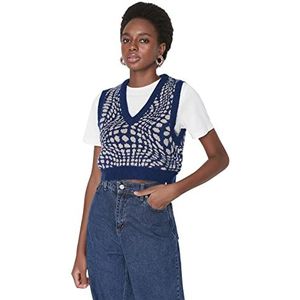 TRENDYOL Dames V-hals effen kleuren nauwsluitend gebreid vest sweater, marineblauw, M, donkerblauw, M