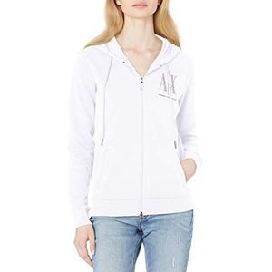 Armani Exchange Dames Studded Icon Zip Up Sweatshirt met capuchon, wit, M