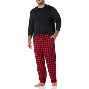 Amazon Essentials Flanellen pyjamaset voor heren (verkrijgbaar in groot en lang), zwart/rood buffelpatroon, L