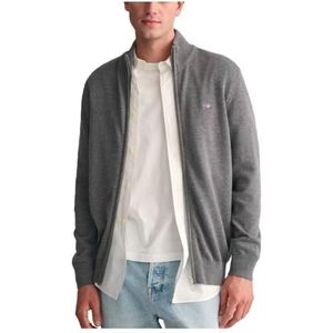 GANT Casual cardigan voor heren, katoen, met ritssluiting, dark grey melange, 3XL