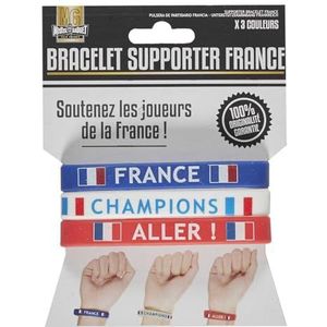 MISTER GADGET, MG3466, Verander in een Franse supporter met deze set van 3 blauwe, witte en rode armbanden tijdens sportevenementen zoals het Wereldkampioenschap voetbal!