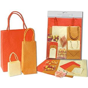 Ursus 51280001 - Geschenktassenset oranje, 3 tassen met 3 vellen papier, labels, enveloppen en decoratie-accessoires, voor creatief ontwerpen