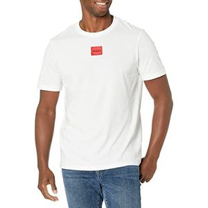 BOSS Hugo by Hugo heren geribbelde ronde hals regular fit center logo t-shirt krijt wit, S