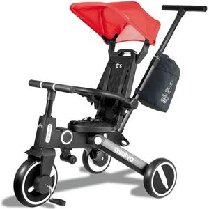 Asalvo Discovery Evolutionaire driewieler, multifunctioneel, 4-in-1, volledig inklapbaar, met afneembare duwstang, omkeerbare zitting, inklapbaar zonnedak, rood