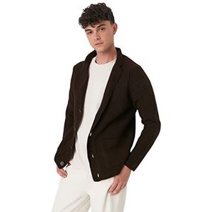 Trendyol Heren Man Plus Size Slim Standaard Revers Kraag Knitwear Vest Trui, Bruin, XL grote maten