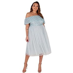 Maya Deluxe Vrouwen dames bardot jurken midi hoge rijk taille pailletten verfraaid formele avond voor bruiloft gast bruidsmeisje, IJsblauw, 50