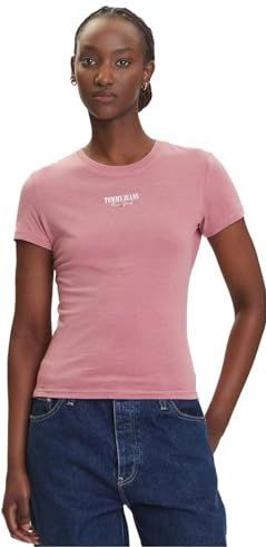 Tommy Jeans - ESSENTIAL - T-shirt - Rosa/Wit - Slanke Pasvorm