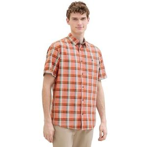 TOM TAILOR Herenoverhemd met ruitpatroon en borstzak, 35372 - Oranje Multicolour Check, XL