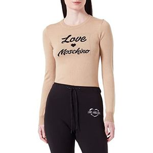 Love Moschino Damestrui met lange mouwen, met Italiaans logo, jacquard Intarsia pullover, Melange Rust Light Brown, 40