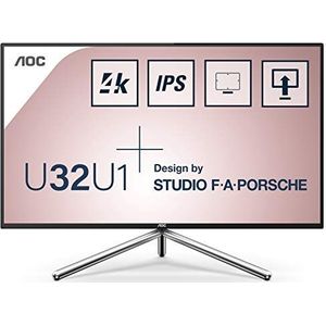 AOC U32U1-32 inch UHD Monitor, Porsche Design, in hoogte verstelbaar, HDR600 (3840x2160, 60 Hz, HDMI 2.0, DisplayPort, USB-C, USB Hub) zwart/zilver