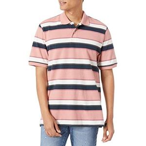 Amazon Essentials Men's Poloshirt van piqué-katoen met normale pasvorm (verkrijgbaar in grote en lange maten), Roze Streep, L