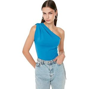 Trendyol Dames effen dunne gebreide bodysuit, Blauw, L