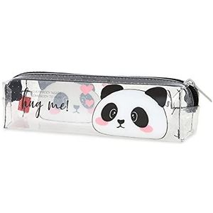 Legami - Pencil Case, transparant etui, 19,5 x 5,5 cm, Panda, Hug Me, toont precies wat het bevat, van TCU transparant, ritssluiting, ruim