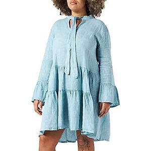 Bonateks, Korte jurk met geknoopte Tunesische kraag en gekrulde achterzijde, 100% linnen, DE-maat: 40 US Maat: L, Tiffany - Made in Italy, blauw, 40