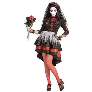 Widmann - Kostuum bruid, Dia De Los Muertos, jurk, sluier met bloemen, Halloween, carnaval, themafeest