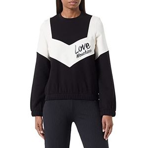 Love Moschino Dames Regular Fit Lange Mouwen Ronde Hals met Contrast Color Inserts Sleeves en Italiaans Logo Sweatshirt, zwart wit, 38