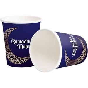 HEKU Ramadan Mubarak Wegwerp-papieren bekers, 0,25 l, verpakking van 10 stuks, milieuvriendelijk en feestelijk, voor warme en koude dranken, geschikt voor ramadanfeest
