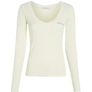 Calvin Klein Jeans Dames Lange Mouw Rib V-hals Monologo Basic, Wit (Ivoor), 3XL, Wit, 3XL