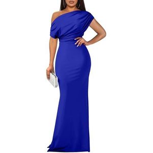 YMDUCH Elegante mouwloze off-shoulder bodycon, lange formele feestjurk voor dames, Royal Blauw, L