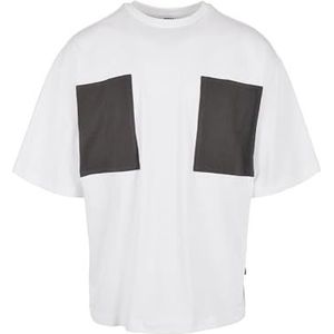 Urban Classics Heren T-shirt Big Double Pocket Tee, bovendeel met 2 borstzakken voor mannen verkrijgbaar in zwart of wit, maten S - 5XL, wit/asfalt., XL