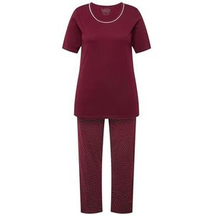 Ulla Popken Schlafanzug, punkte, ronde hals, halbarm piamaset voor dames, Bordeaux rood, 42-44