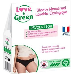 Love & Green - Menstruatieshorts, wasbaar, ecologisch, biologisch katoen, maat XXL (46), normale stroom