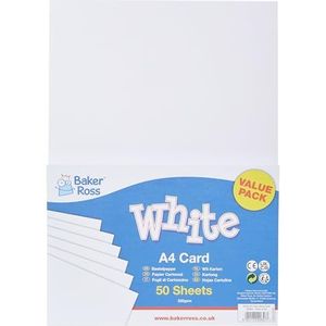 Baker Ross E99A Grootverpakking knutselkarton in wit DIN A4 (50 stuks) - 220 g/m² - knutselpapier voor kinderen knutselprojecten