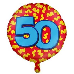 PD-Party 7042125 Gelukkig Folie Ballonnen Happy Balloons Viering Feest Decoraties - 50 Jaren, Rood/Geel, 46cm Lengte x 46cm Breedte x 46cm Hoogte