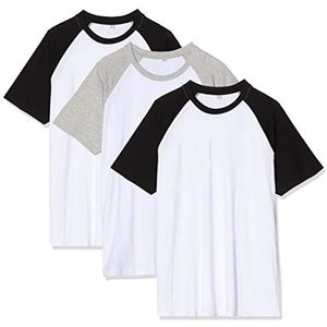 Build Your Brand Heren T-shirts 3-pack Basic Shirt Multi-Pack voor mannen, bovendeel met contrasterende mouwen verkrijgbaar in vele kleuren, maten S - 5XL, wit/zwart/wit/zwart/wit/zwart, L