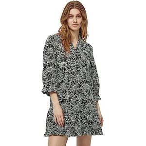 Minus Maila damesjurk met V-hals, knielengte, borduurjurk, 100 zwart, 38