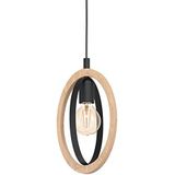 EGLO Basildon hanglamp met 1 fitting, vintage, industriële, retro, hanglamp van staal en hout in zwart, natuurlijke eettafellamp, hangende woonkamerla
