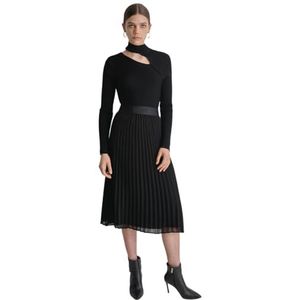 DKNY Damesshirt met lange mouwen en V-hals, zwart, XXS