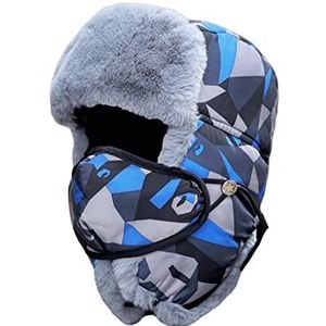 SPYXGS Wintermuts met oorkleppen en masker warme pet Huidvriendelijke Ushanka Russische Trooper Trapper voor de jacht, Blau Rot 8020, 3.5 UK Narrow