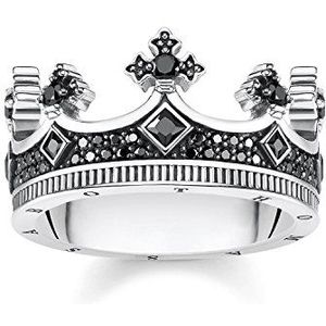 THOMAS SABO Uniseks ring kroon 925 sterling zilver, zwart TR2208-643-11, 50 EU, Edelmetaal, kubische zirkonia.,
