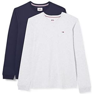 Tommy Jeans L/S gebreide tops voor heren, Veelkleurig (Zilver Grijs HTR/Twilight Navy), M