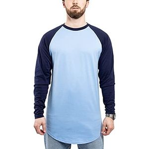 Blackskies Side Zip T-shirt met lange mouwen | lange oversize mode basic longsleeve heren longshirt long tee met ritssluiting - diverse kleuren, Lichtblauw-marineblauw, L