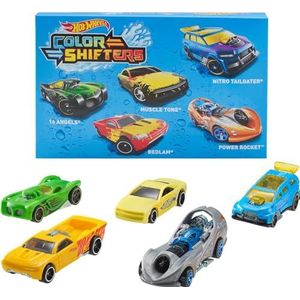 Hot Wheels Color Shifters Set van 5 van kleur veranderende auto's, kleur verandert steeds opnieuw door onderdompeling in warm en ijskoud water, set speelgoedauto's, voor kinderen vanaf 3 jaar, GMY09