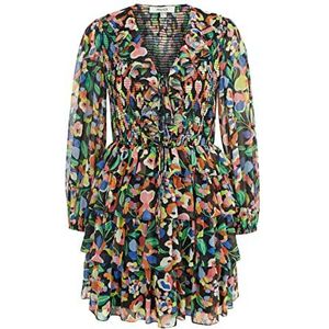 IPEKYOL Dames Flower Pattern Mini Jurk, Zwart, 38