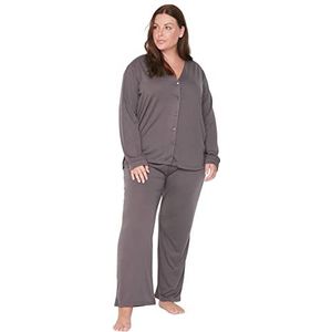 Trendyol Vrouwen Effen Gebreide T-shirt-Broek Plus Size Pyjama Set, Antraciet, XL
